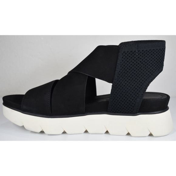 EILEEN FISHER NIB CHANT BLACK LEATHER PLATFORM WEDGE SANDAL. SIZE 9M - Picture 7 of 14